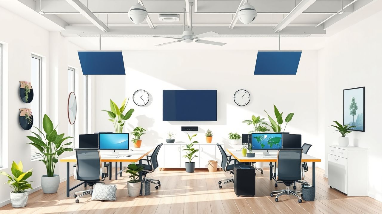 Een modern kantoor voor flexibel werken met nadruk op samenwerking en duurzaamheid.